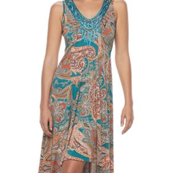 World Unity High-Low Embroidered Neckline Dress - Picture 1 of 13